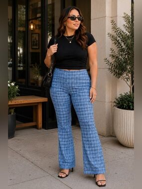 NWT Ganni Granada Sky Blue Seersucker Mini Check Pants